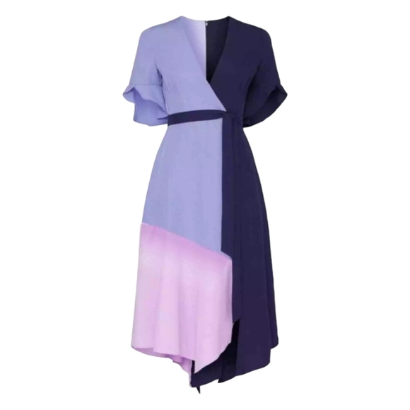 Anthropologie Hutch Women's Ombrr Colorblock Wrap Tie Waist Dress sz MED - Picture 2 of 8